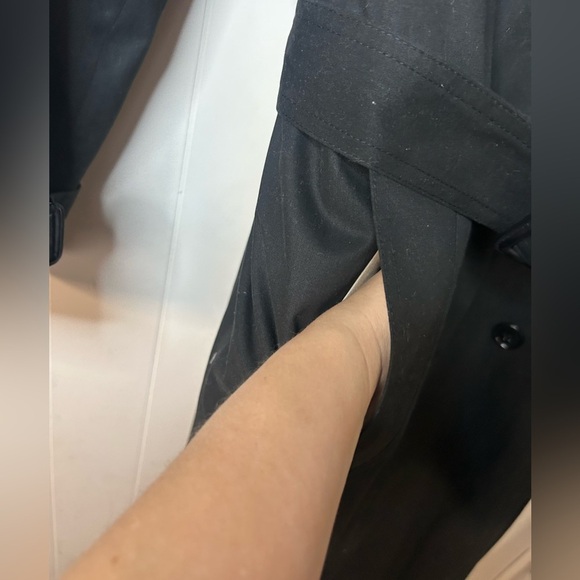 ZARA Basic, size M, long black trench coat, belt, pockets, button up front - Picture 12 of 12